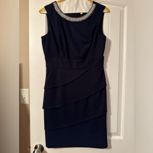 Navy dress with beaded neck